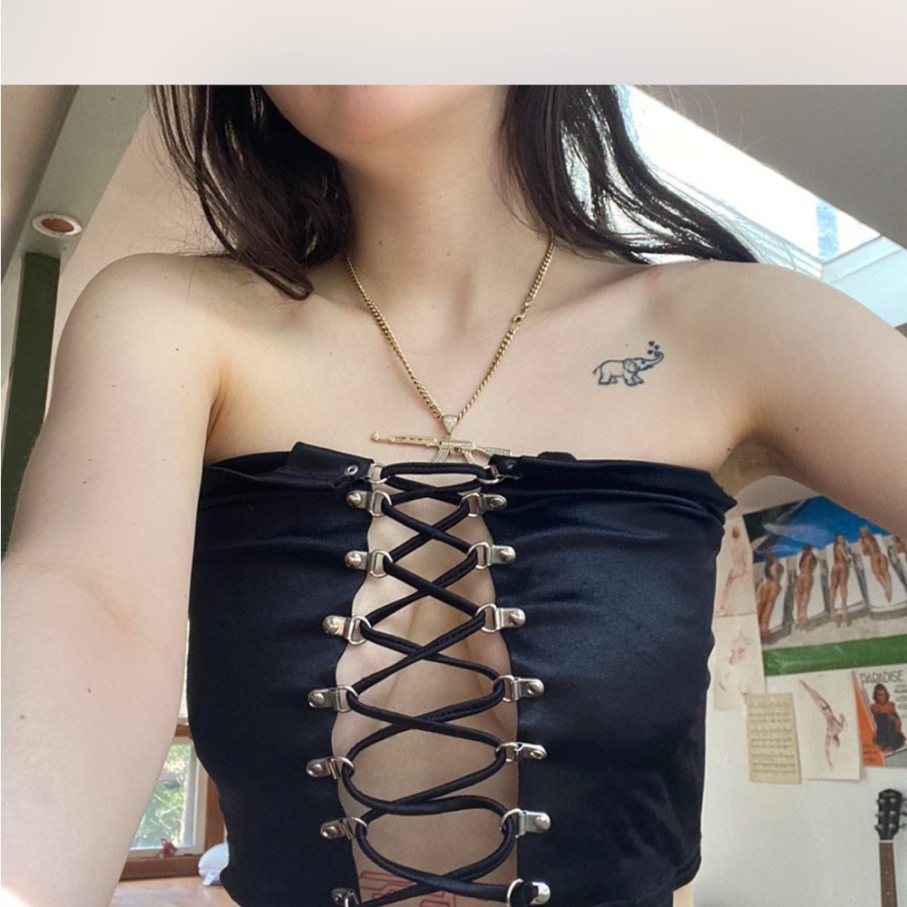 Elegant Black Lace-Up Crop Top